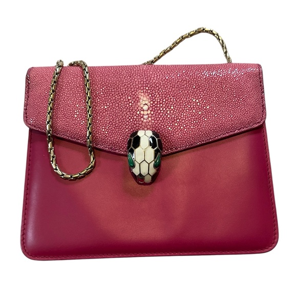 Bvlgari Pink Stingray Flap Leather Serpenti Forever Shoulder Bag - Picture 2 of 12
